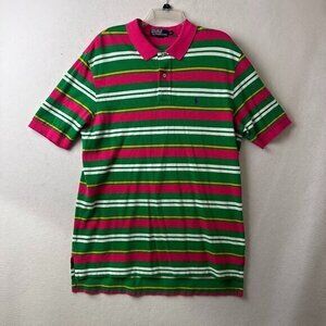 Ralph Lauren polo shirt men XL‎ pink green yellow stripe blue pony VTG Y2k 90's